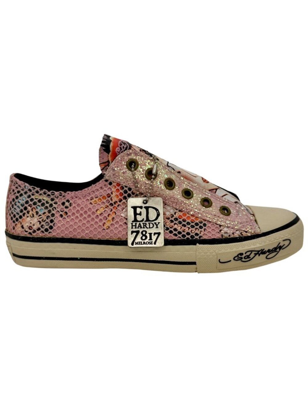 VTG Ed Hardy Pink Canvas Tattoo Graphic Sneakers | Y2K Streetwear Grunge Skater - Picture 4 of 16